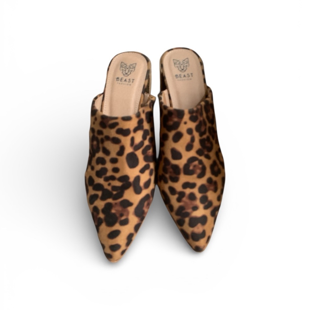 BEAST FASHION Leopard Print Mules - Tan and Black